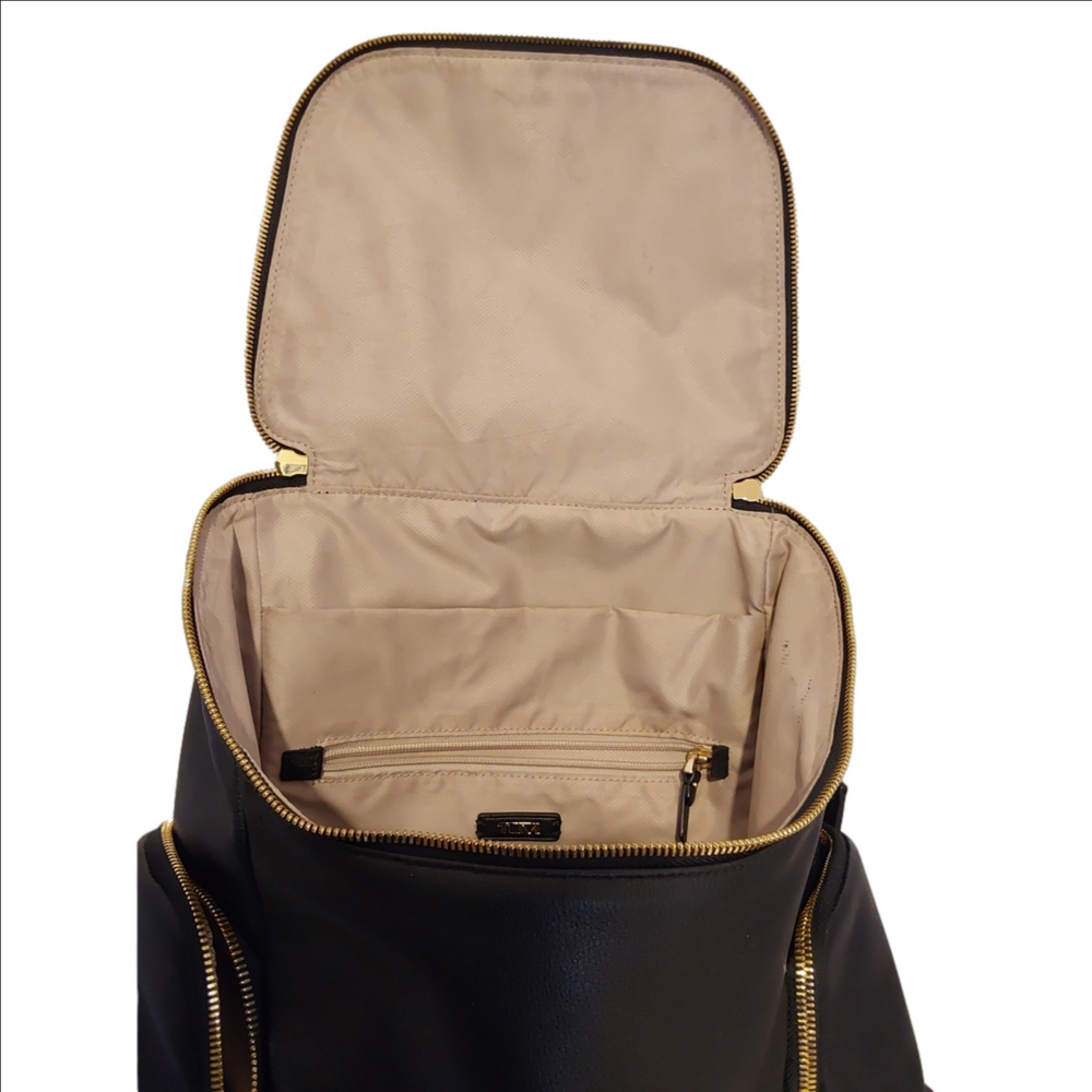 Tumi Voyageur Lexa Zip Flap Backpack Backpack in Black and Gold Hardware - Picture 12 of 14